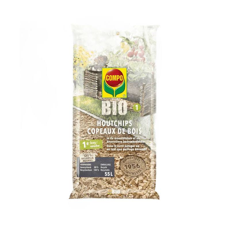 COMPO Bio Houtchips – onderlaag voor moestuinbakken, zak 55 l