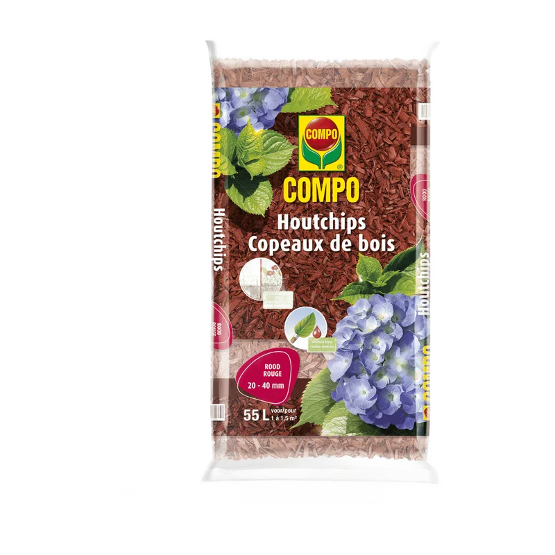 COMPO Houtchips Rood – gekleurde bodembedekker, zak 55 liter