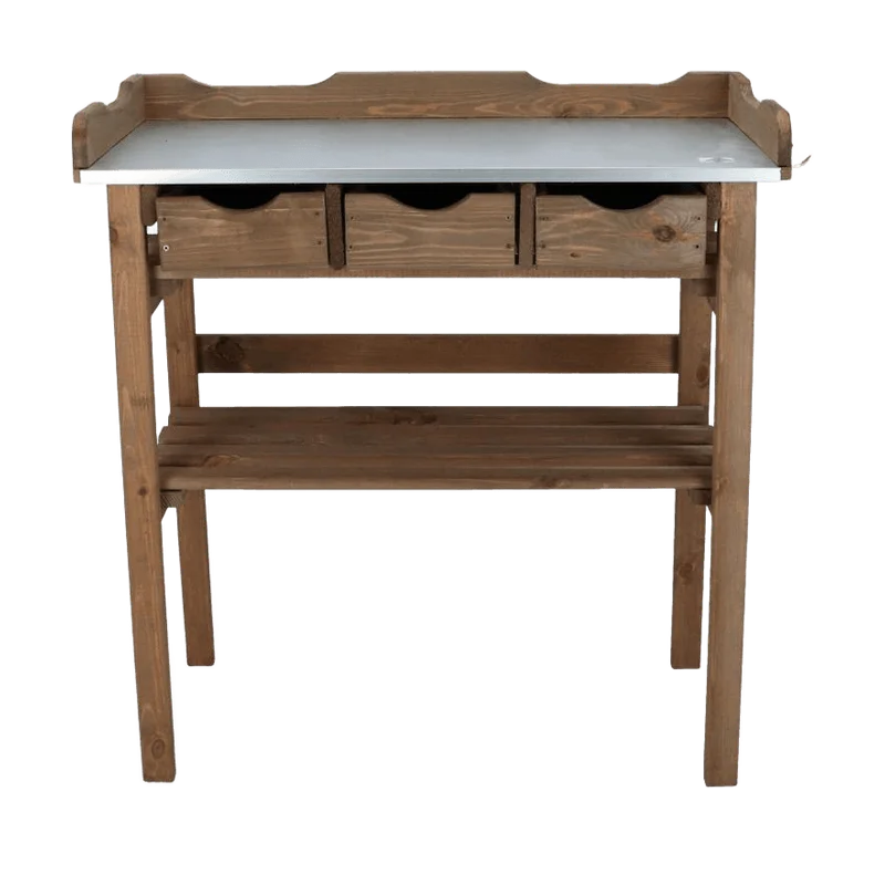 Esschert Design oppottafel met lades – bruin, zinken blad