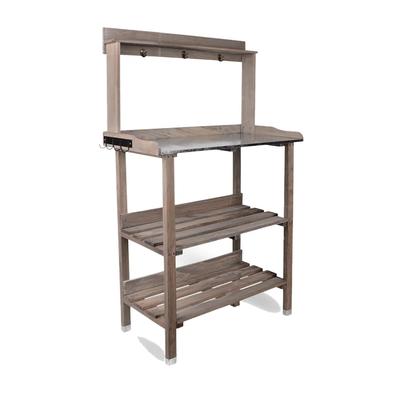 UNUS Garden oppottafel – grijs, verzinkt werkblad, 78 x 36 x 131 cm