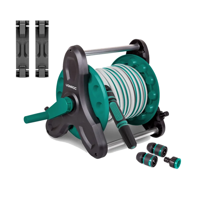 VONROC Slanghaspel set HR501XX – 15 m slang en muurbeugel