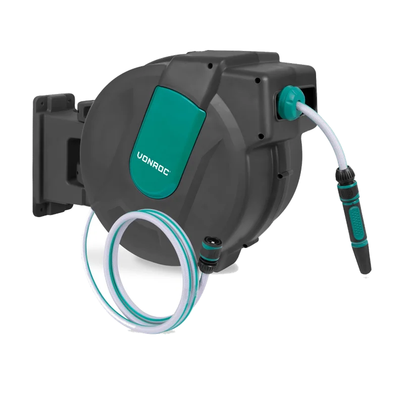 VONROC Wandslangenbox HR504XX – 35 m slang, spuitstuk en koppelingen